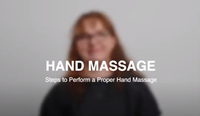 blurred woman in background with the text "hand massage steps to perform a proper hand massage" written over the top